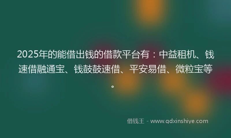 2025年的能借出钱的借款平台有：中益租机、钱速借融通宝、钱鼓鼓速借、平安易借、微粒宝等。