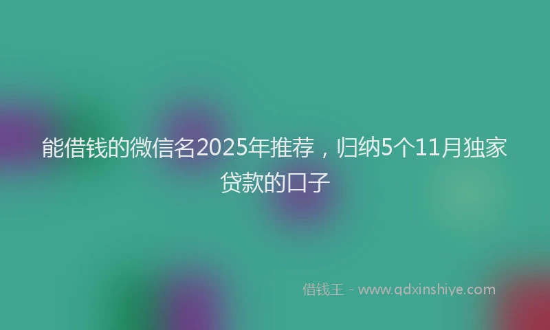 能借钱的微信名2025年推荐，归纳5个11月独家贷款的口子