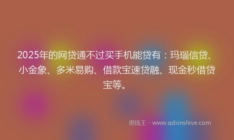 2025年的网贷通不过买手机能贷有：玛瑙信贷、小金象、多米易购、借款宝速贷融、现金秒借贷宝等。