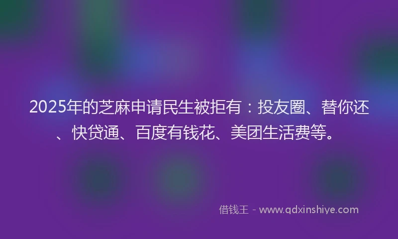 2025年的芝麻申请民生被拒有：投友圈、替你还、快贷通、百度有钱花、美团生活费等。