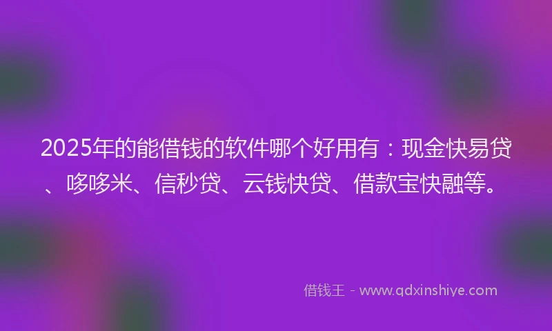 2025年的能借钱的软件哪个好用有：现金快易贷、哆哆米、信秒贷、云钱快贷、借款宝快融等。