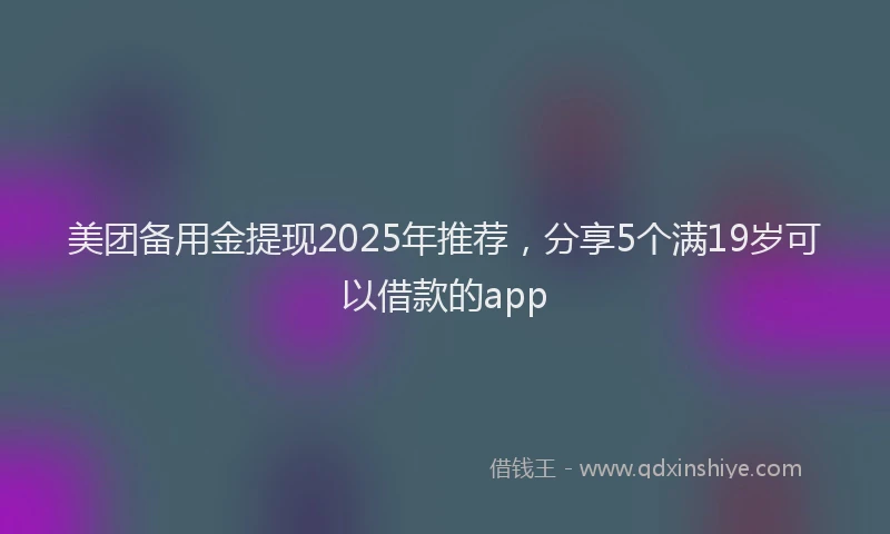美团备用金提现2025年推荐，分享5个满19岁可以借款的app