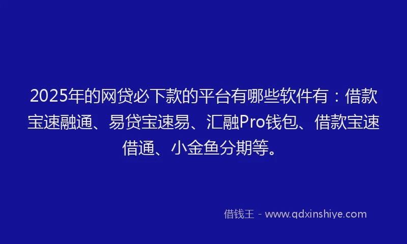 2025年的网贷必下款的平台有哪些软件有：借款宝速融通、易贷宝速易、汇融Pro钱包、借款宝速借通、小金鱼分期等。