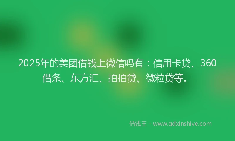 2025年的美团借钱上微信吗有：信用卡贷、360借条、东方汇、拍拍贷、微粒贷等。