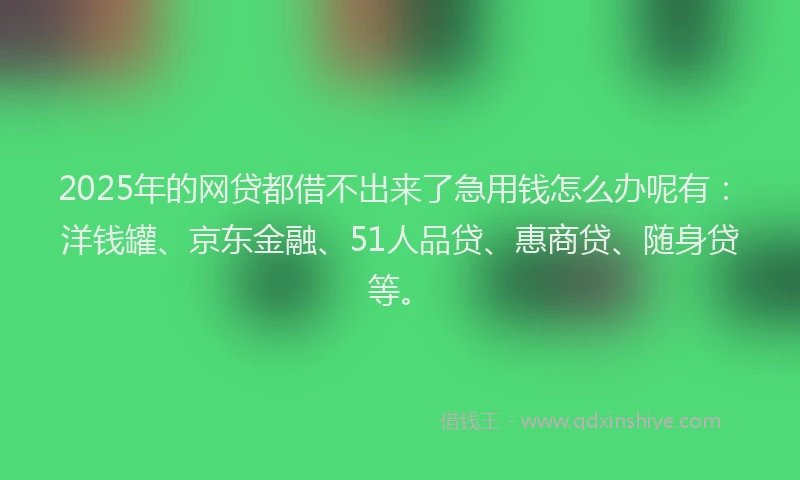 2025年的网贷都借不出来了急用钱怎么办呢有：洋钱罐、京东金融、51人品贷、惠商贷、随身贷等。