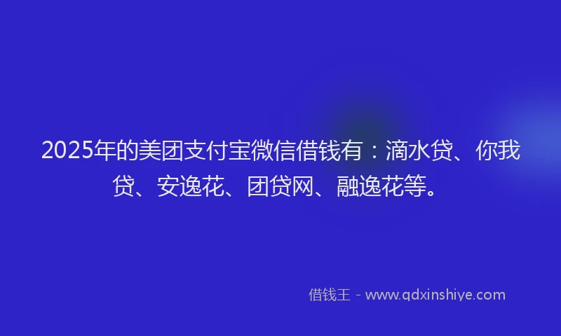 2025年的美团支付宝微信借钱有：滴水贷、你我贷、安逸花、团贷网、融逸花等。