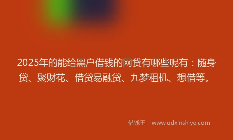2025年的能给黑户借钱的网贷有哪些呢有：随身贷、聚财花、借贷易融贷、九梦租机、想借等。