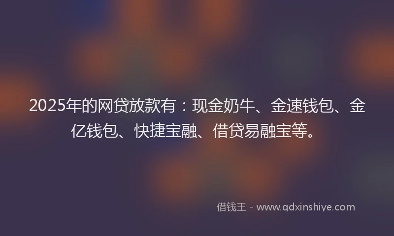 2025年的网贷放款有：现金奶牛、金速钱包、金亿钱包、快捷宝融、借贷易融宝等。