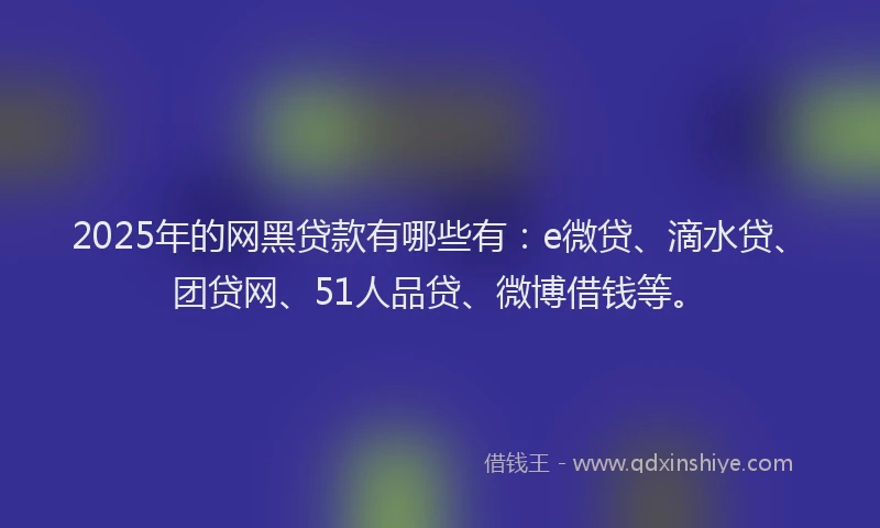 2025年的网黑贷款有哪些有：e微贷、滴水贷、团贷网、51人品贷、微博借钱等。