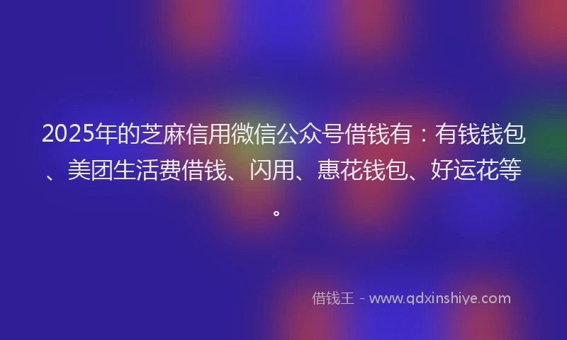 2025年的芝麻信用微信公众号借钱有：有钱钱包、美团生活费借钱、闪用、惠花钱包、好运花等。
