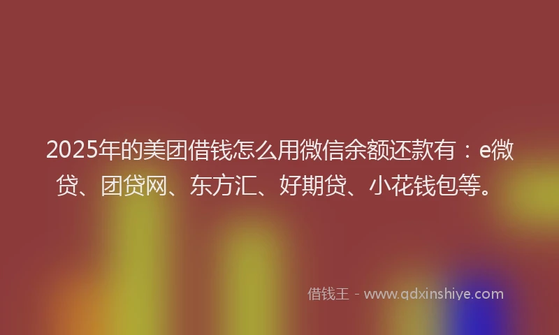 2025年的美团借钱怎么用微信余额还款有：e微贷、团贷网、东方汇、好期贷、小花钱包等。