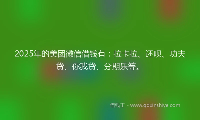 2025年的美团微信借钱有：拉卡拉、还呗、功夫贷、你我贷、分期乐等。