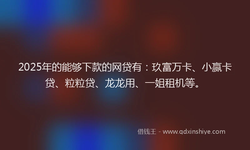 2025年的能够下款的网贷有：玖富万卡、小赢卡贷、粒粒贷、龙龙用、一姐租机等。