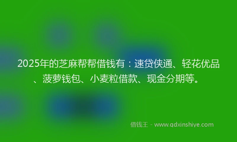2025年的芝麻帮帮借钱有：速贷侠通、轻花优品、菠萝钱包、小麦粒借款、现金分期等。