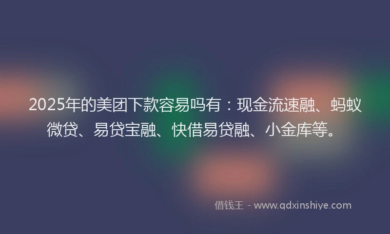 2025年的美团下款容易吗有：现金流速融、蚂蚁微贷、易贷宝融、快借易贷融、小金库等。