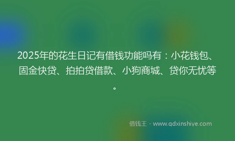 2025年的花生日记有借钱功能吗有：小花钱包、固金快贷、拍拍贷借款、小狗商城、贷你无忧等。