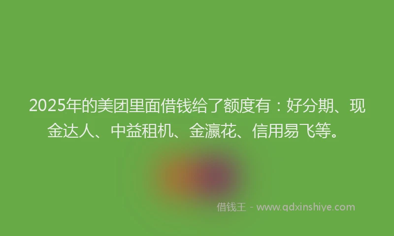 2025年的美团里面借钱给了额度有：好分期、现金达人、中益租机、金瀛花、信用易飞等。