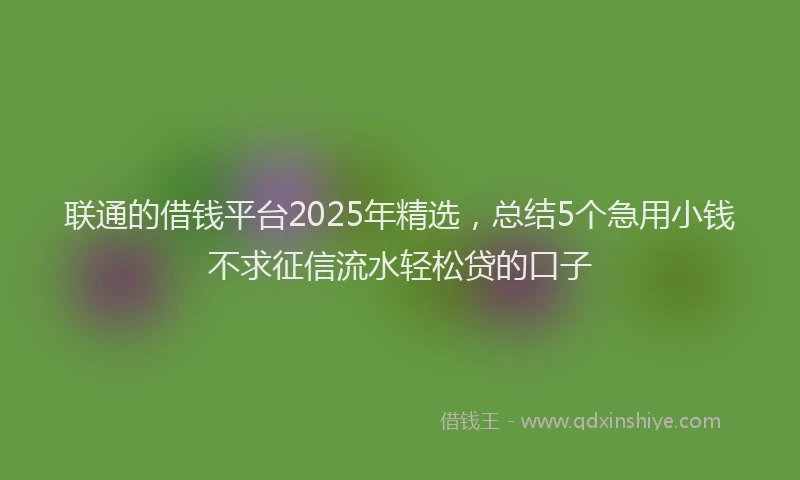 联通的借钱平台2025年精选，总结5个急用小钱不求征信流水轻松贷的口子