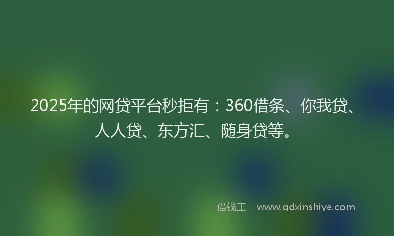 2025年的网贷平台秒拒有：360借条、你我贷、人人贷、东方汇、随身贷等。