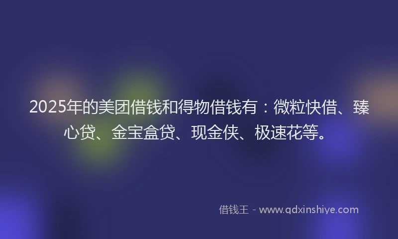 2025年的美团借钱和得物借钱有：微粒快借、臻心贷、金宝盒贷、现金侠、极速花等。