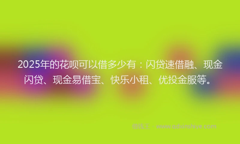 2025年的花呗可以借多少有：闪贷速借融、现金闪贷、现金易借宝、快乐小租、优投金服等。