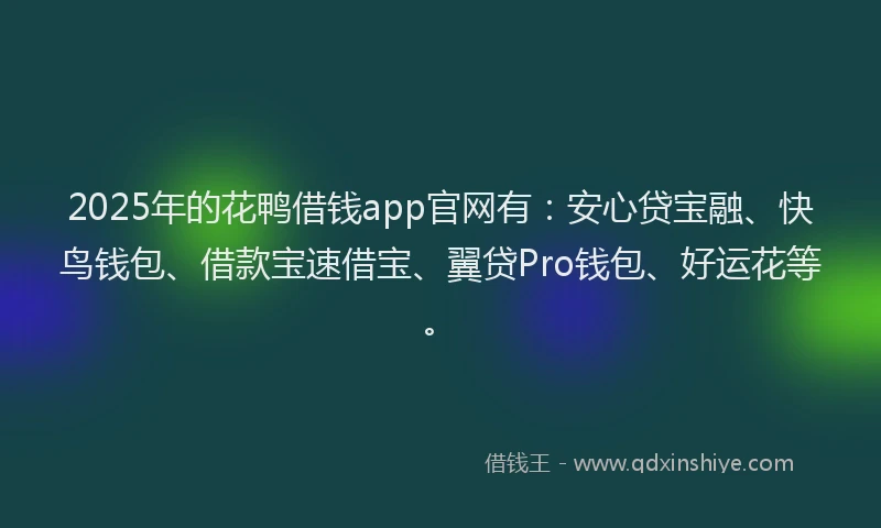 2025年的花鸭借钱app官网有：安心贷宝融、快鸟钱包、借款宝速借宝、翼贷Pro钱包、好运花等。