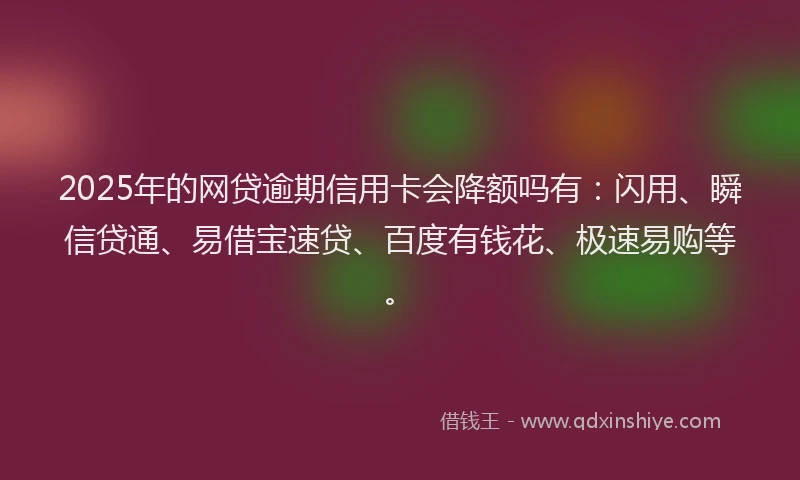 2025年的网贷逾期信用卡会降额吗有：闪用、瞬信贷通、易借宝速贷、百度有钱花、极速易购等。