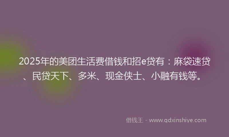 2025年的美团生活费借钱和招e贷有：麻袋速贷、民贷天下、多米、现金侠士、小融有钱等。