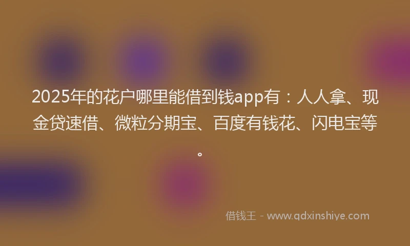2025年的花户哪里能借到钱app有：人人拿、现金贷速借、微粒分期宝、百度有钱花、闪电宝等。