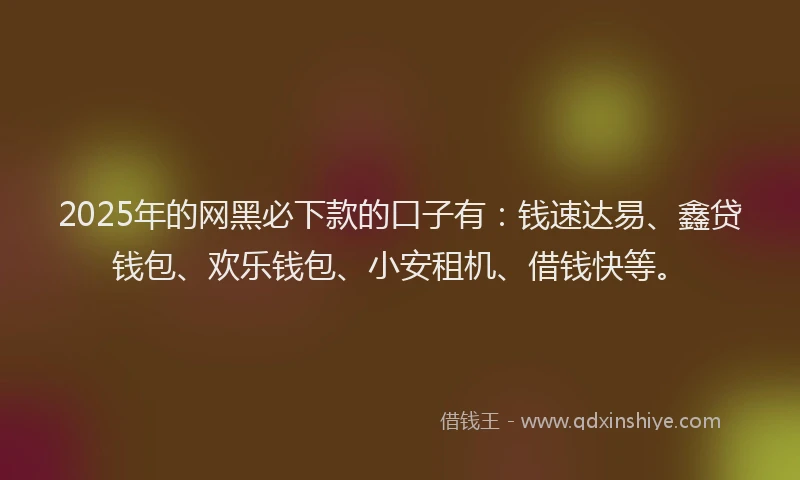 2025年的网黑必下款的口子有：钱速达易、鑫贷钱包、欢乐钱包、小安租机、借钱快等。