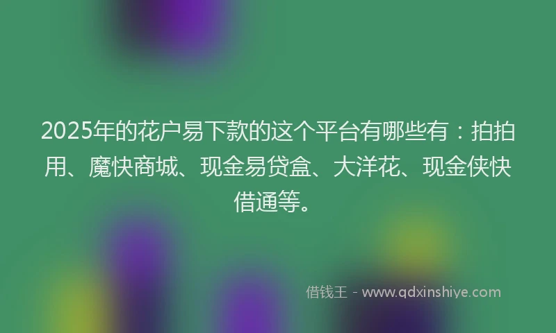 2025年的花户易下款的这个平台有哪些有：拍拍用、魔快商城、现金易贷盒、大洋花、现金侠快借通等。