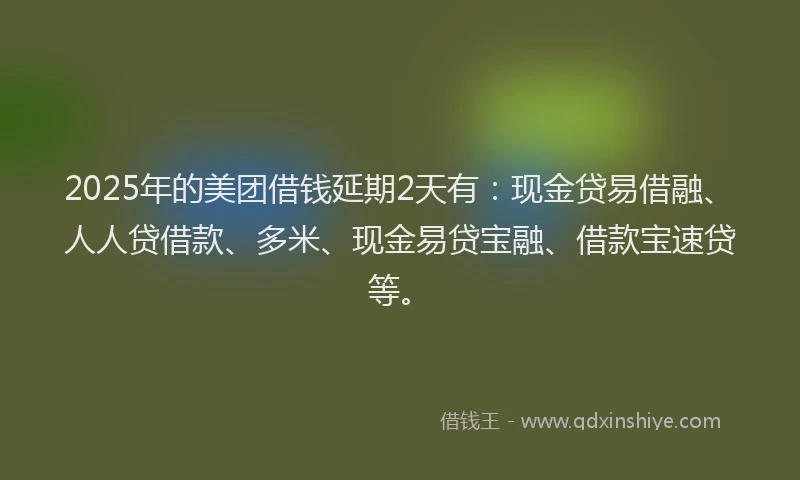 2025年的美团借钱延期2天有：现金贷易借融、人人贷借款、多米、现金易贷宝融、借款宝速贷等。