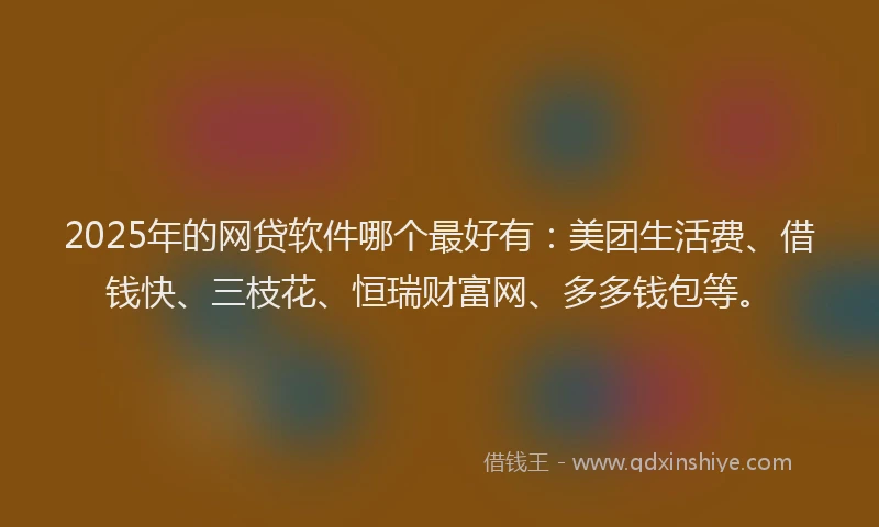2025年的网贷软件哪个最好有：美团生活费、借钱快、三枝花、恒瑞财富网、多多钱包等。