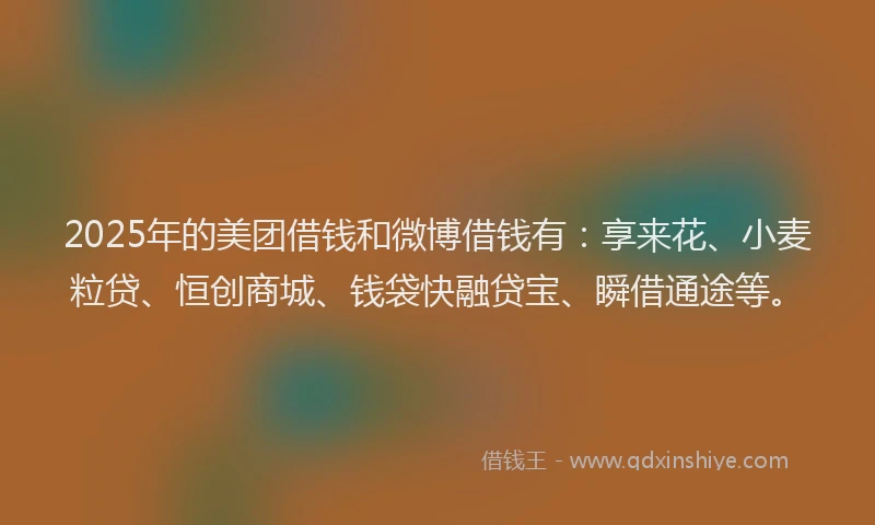 2025年的美团借钱和微博借钱有：享来花、小麦粒贷、恒创商城、钱袋快融贷宝、瞬借通途等。