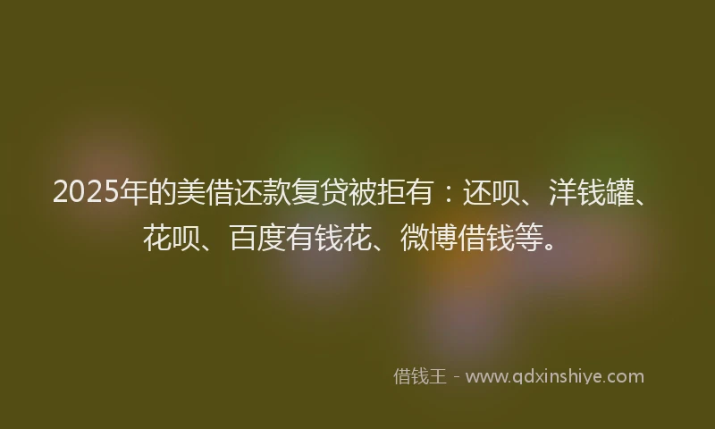 2025年的美借还款复贷被拒有：还呗、洋钱罐、花呗、百度有钱花、微博借钱等。