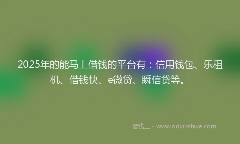 2025年的能马上借钱的平台有：信用钱包、乐租机、借钱快、e微贷、瞬信贷等。