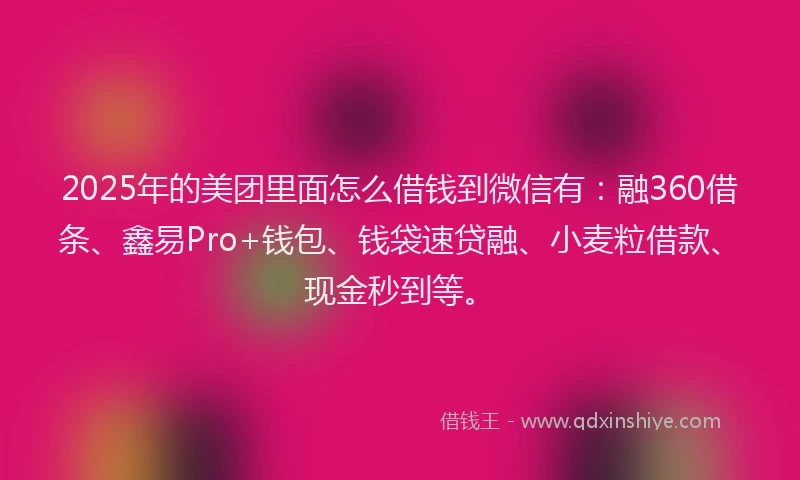 2025年的美团里面怎么借钱到微信有：融360借条、鑫易Pro+钱包、钱袋速贷融、小麦粒借款、现金秒到等。