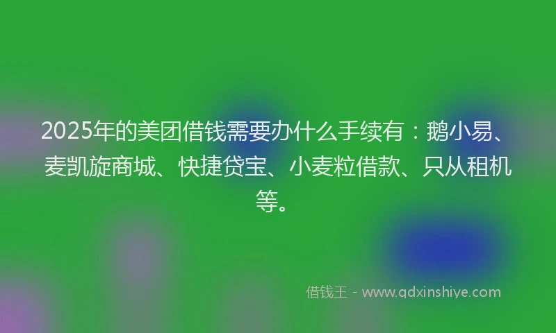 2025年的美团借钱需要办什么手续有：鹅小易、麦凯旋商城、快捷贷宝、小麦粒借款、只从租机等。