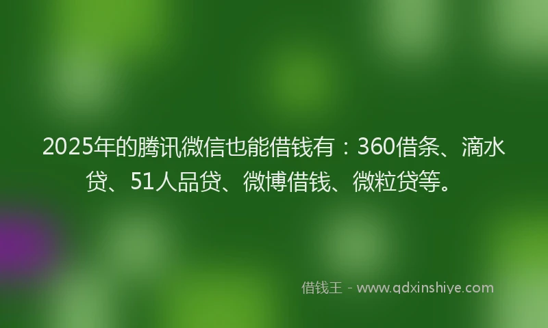 2025年的腾讯微信也能借钱有：360借条、滴水贷、51人品贷、微博借钱、微粒贷等。