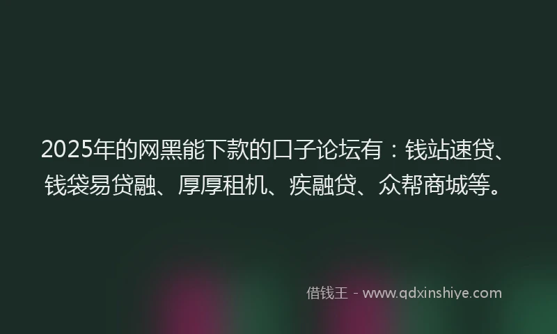 2025年的网黑能下款的口子论坛有：钱站速贷、钱袋易贷融、厚厚租机、疾融贷、众帮商城等。