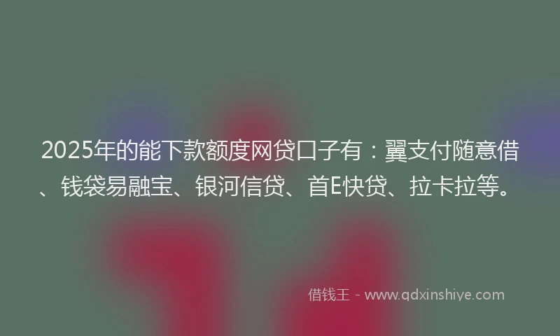 2025年的能下款额度网贷口子有：翼支付随意借、钱袋易融宝、银河信贷、首E快贷、拉卡拉等。
