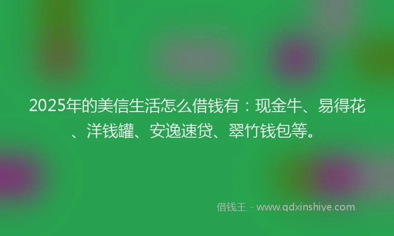 2025年的美信生活怎么借钱有：现金牛、易得花、洋钱罐、安逸速贷、翠竹钱包等。
