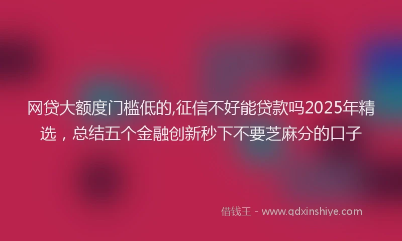 网贷大额度门槛低的,征信不好能贷款吗2025年精选，总结五个金融创新秒下不要芝麻分的口子