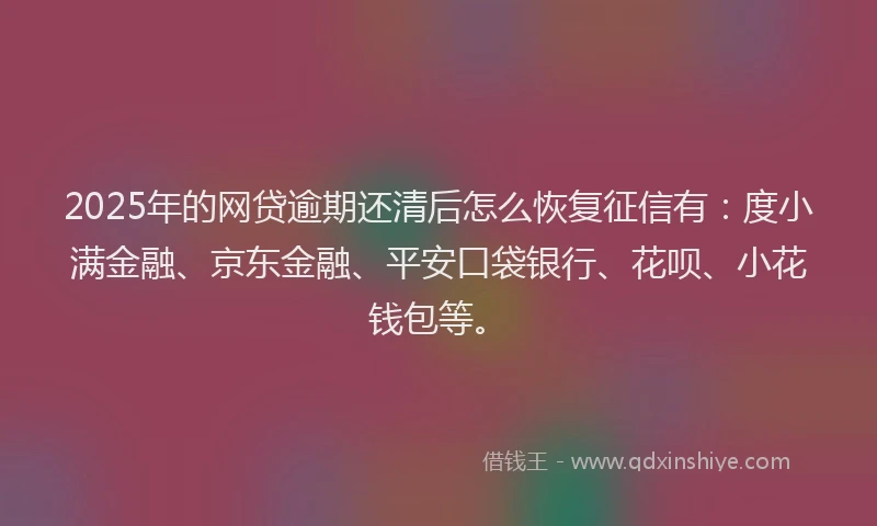 2025年的网贷逾期还清后怎么恢复征信有：度小满金融、京东金融、平安口袋银行、花呗、小花钱包等。