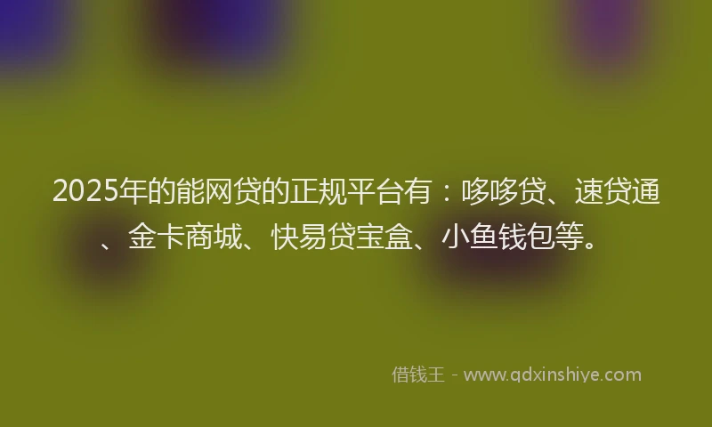 2025年的能网贷的正规平台有：哆哆贷、速贷通、金卡商城、快易贷宝盒、小鱼钱包等。