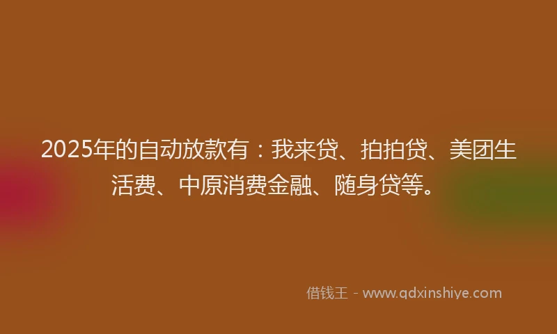 2025年的自动放款有：我来贷、拍拍贷、美团生活费、中原消费金融、随身贷等。