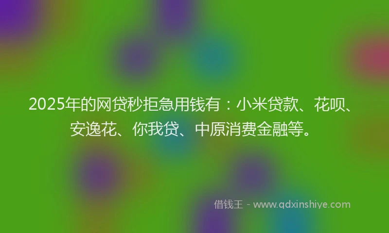 2025年的网贷秒拒急用钱有：小米贷款、花呗、安逸花、你我贷、中原消费金融等。