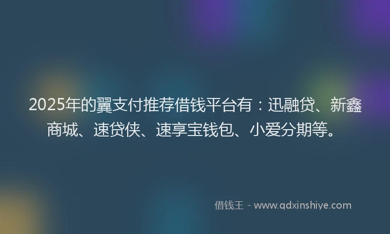 2025年的翼支付推荐借钱平台有：迅融贷、新鑫商城、速贷侠、速享宝钱包、小爱分期等。