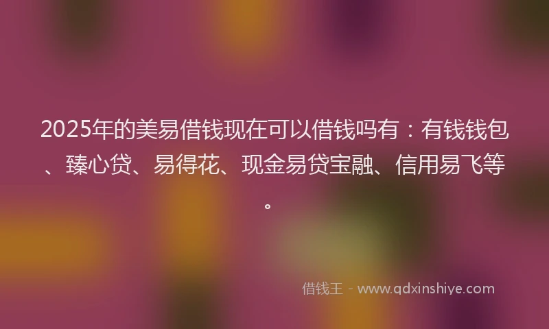 2025年的美易借钱现在可以借钱吗有：有钱钱包、臻心贷、易得花、现金易贷宝融、信用易飞等。