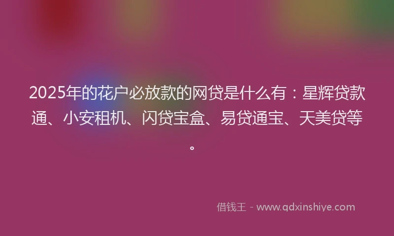 2025年的花户必放款的网贷是什么有：星辉贷款通、小安租机、闪贷宝盒、易贷通宝、天美贷等。